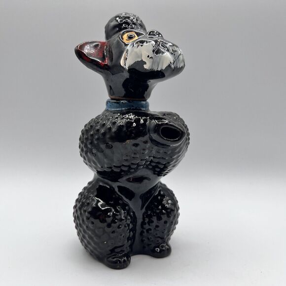 Vtg Redware Black Poodle Figurine Drink Liquor Decanter Kitsch Barware 8" Japan - Picture 3 of 12